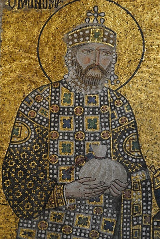 Constantine IX  Byzantine Emperor  reigned 1042-1055  mosaic from the Hagia Sophia  Istanbul